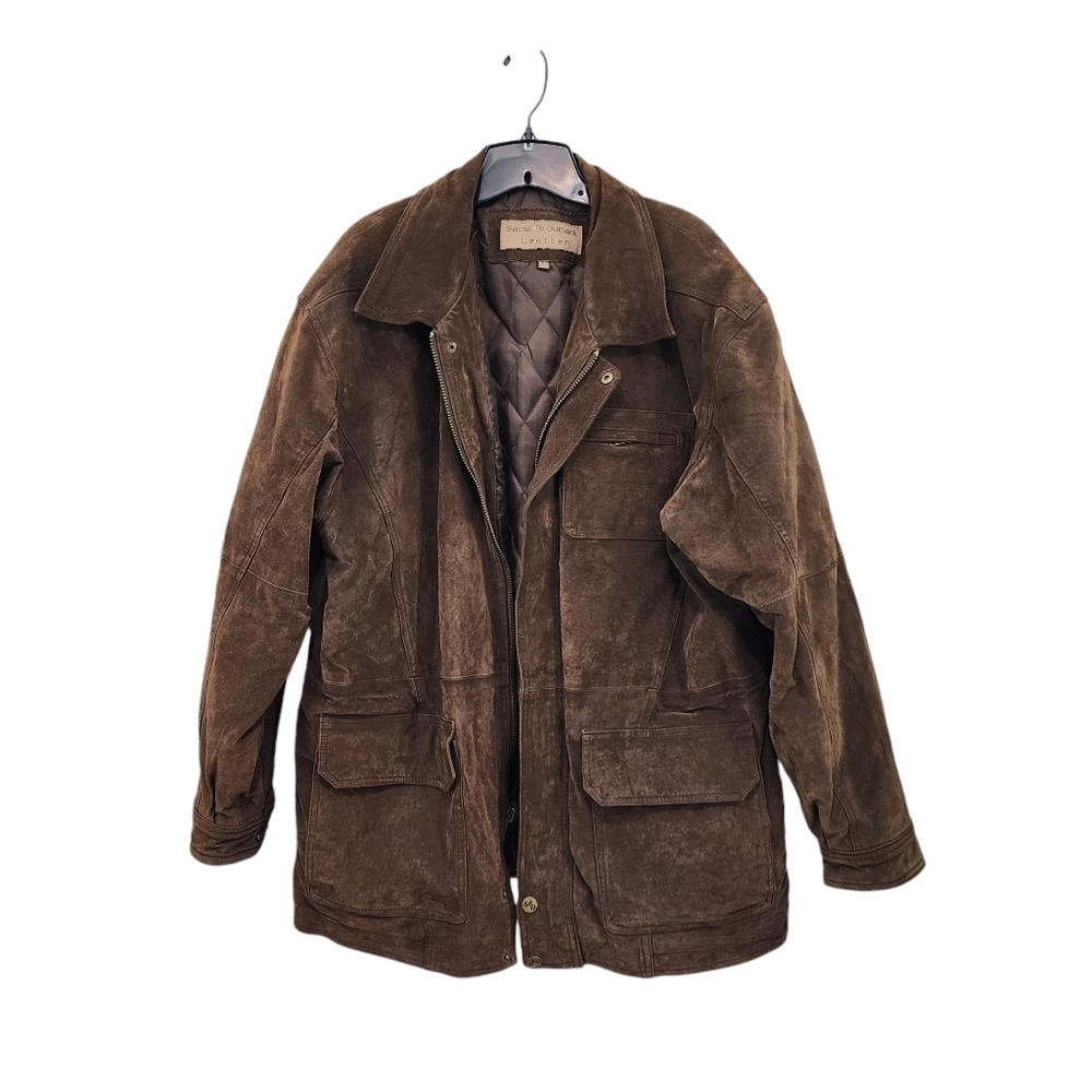 Santa Fe Outback Men's Leather Quilted Lining Full Zip Jacket Brown